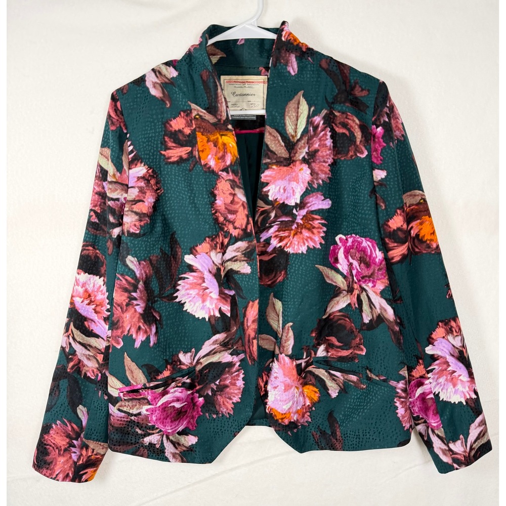 Cartonnier Anthropologie Watercolor Floral Green Open Blazer